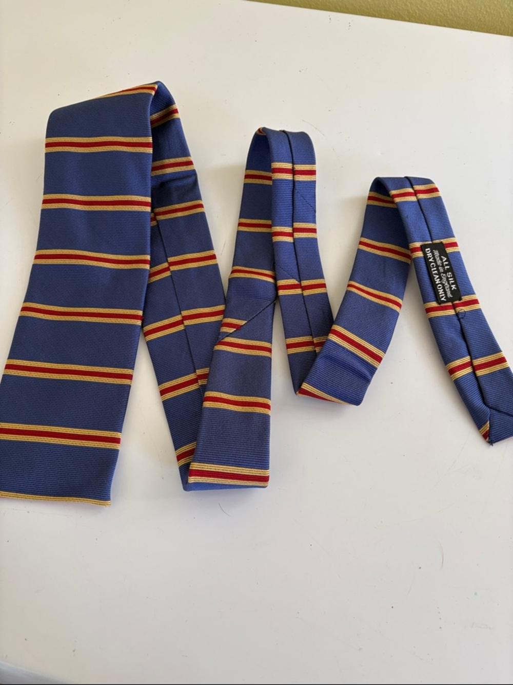 Duchamp Blue, Red, Yellow Striped Square Tip Silk Tie